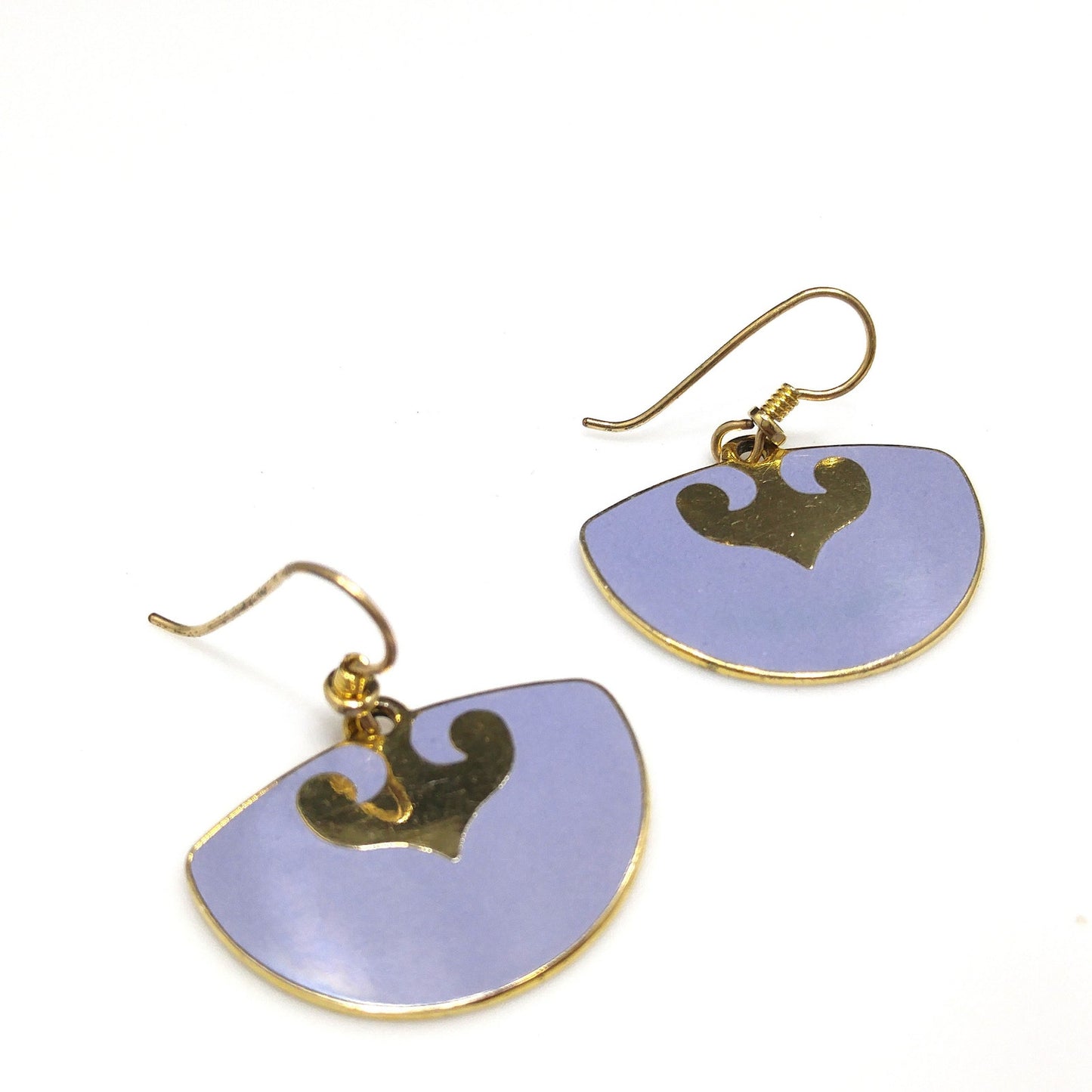 Vintage Laurel Burch Fan Earrings, Gold Plated, Lavender Enamel