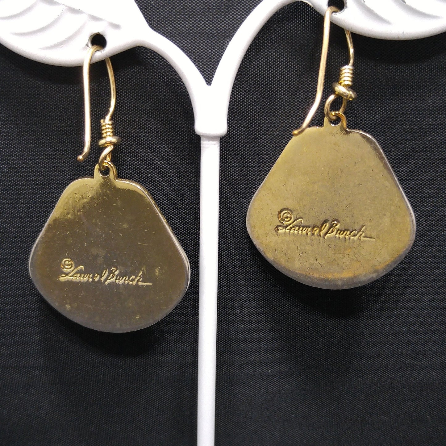 Vintage Laurel Burch Purple Lily Earrings, Cloisonne Enamel, Gold Plated