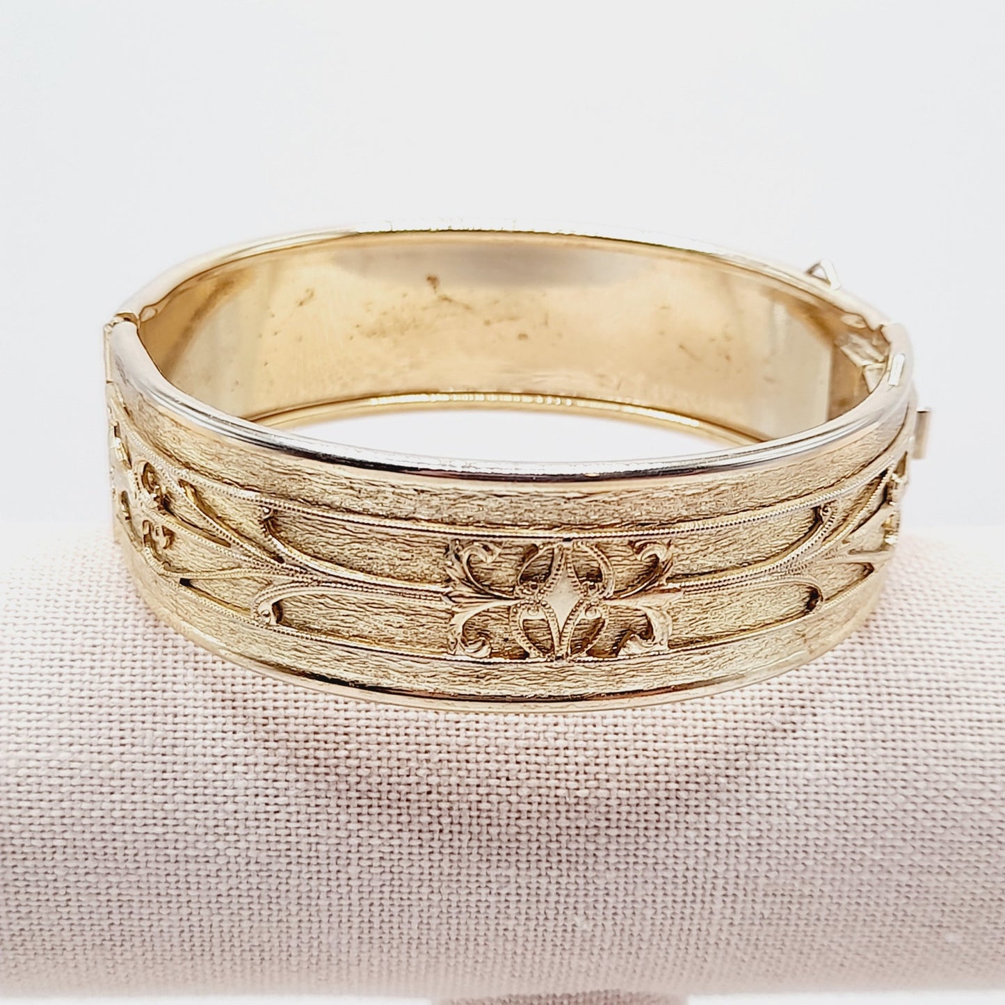 Vintage Hinged Wide Bracelet Raised Design Mid-Century Bracelet
