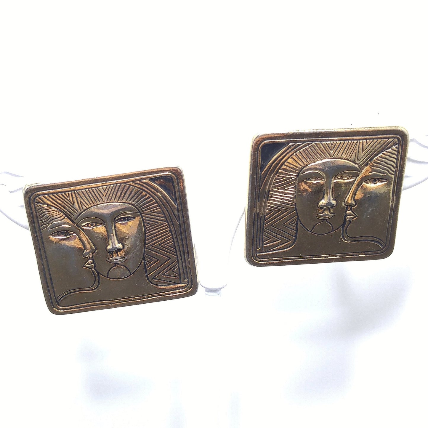 Laurel Burch Ancient Ancestors Post Earrings, Gold Plated, 1980s Vintage Jewelry
