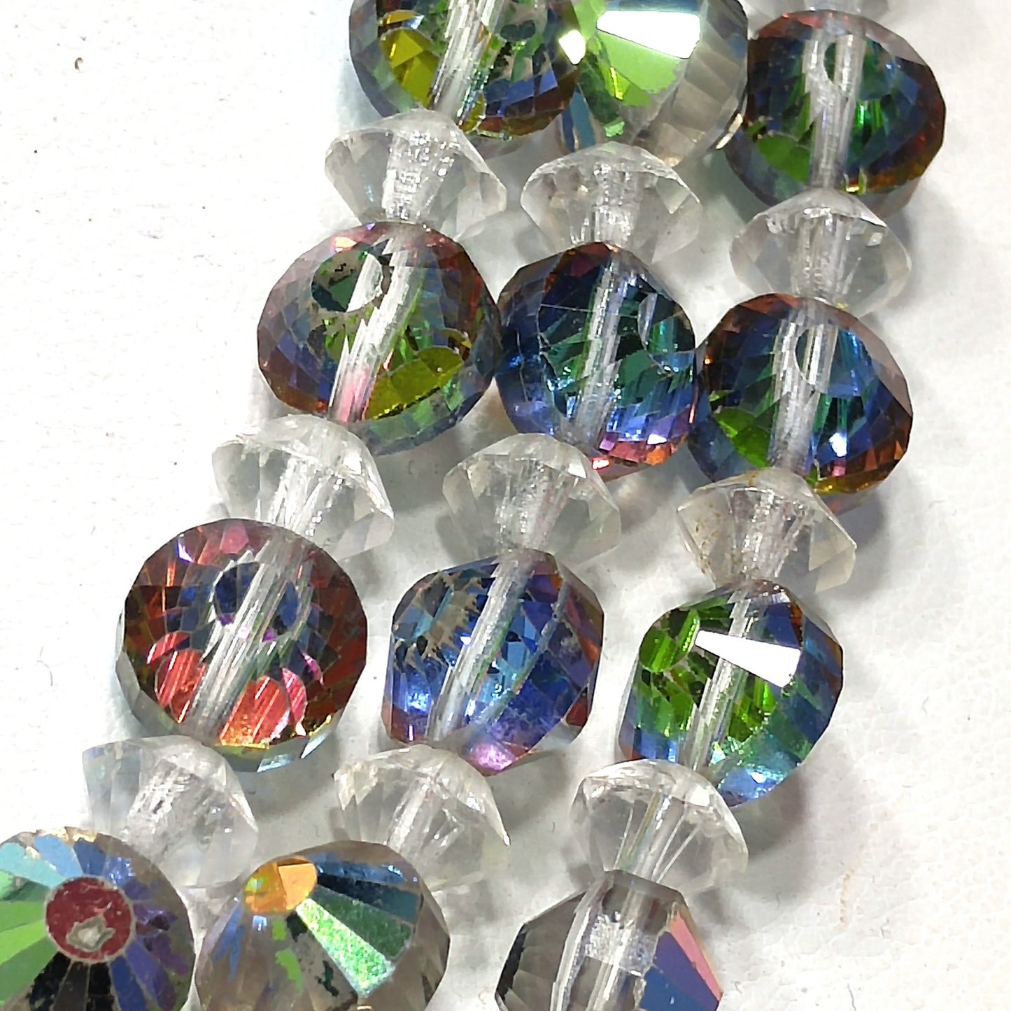 Vitrail Aurora Borealis Crystal Bead Necklace, Three Strands, 1960s Vintage Jewelry