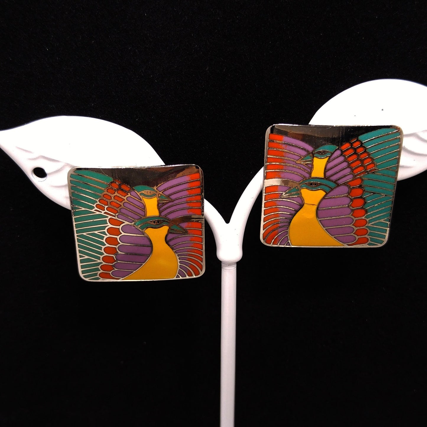 Vintage Laurel Burch "Moondoves" Post Earrings, Rhodium Plated, 1980s