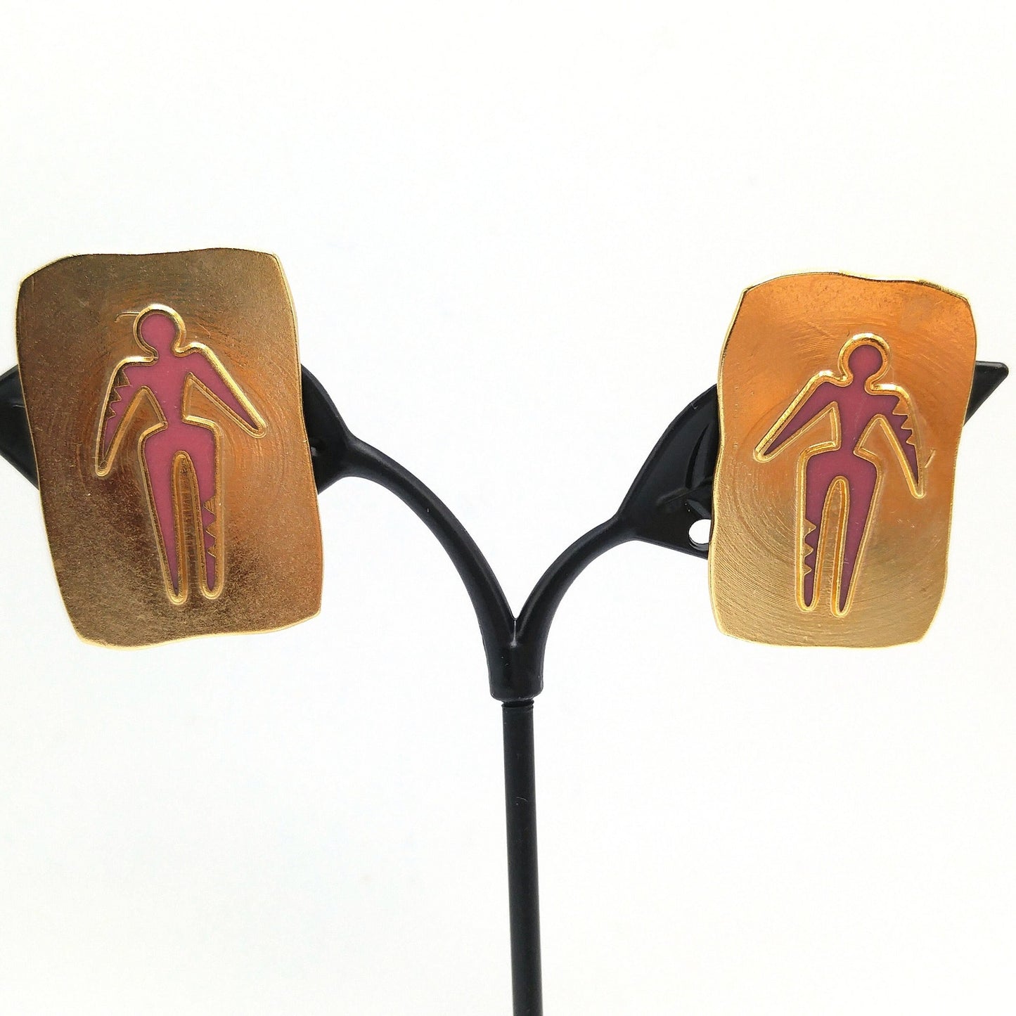 Vintage Laurel Burch "Old Soul" Clip Earrings, Red Enamel, Gold Plated