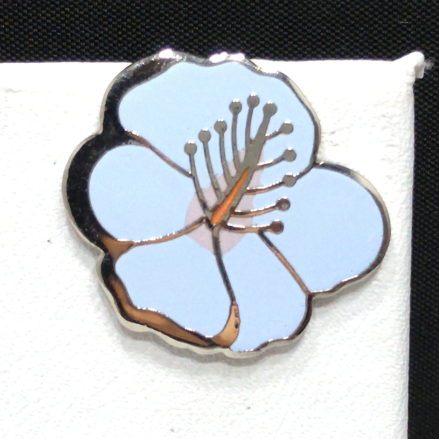Vintage Laurel Burch "Hibiscus" Blue Post Earrings, Rhodium Plated Silver Tone