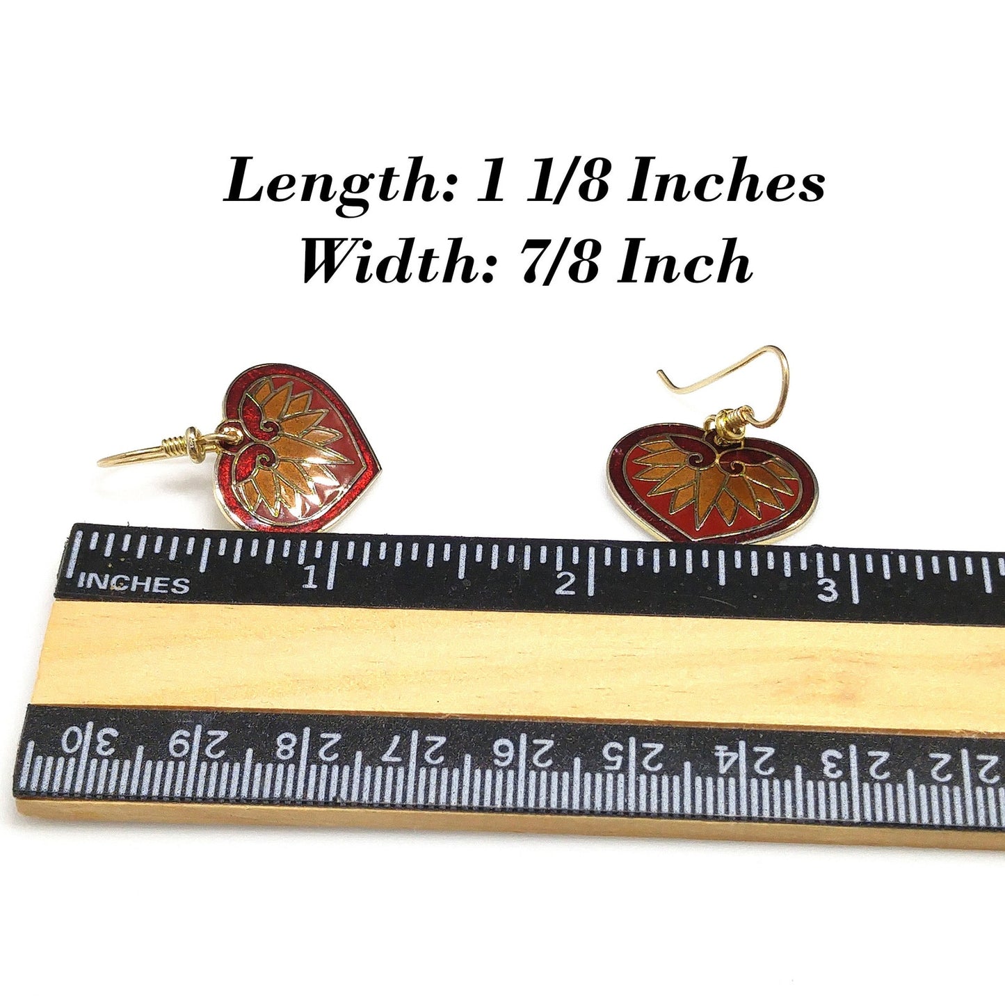Vintage Laurel Burch Hollyhock Floral Earrings, Gold Plated Cloisonne, Red Enamel