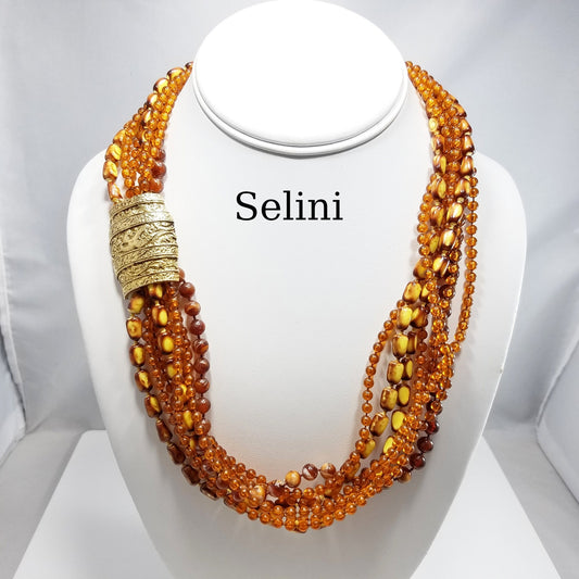 Vintage Selini Lucite Multi-strand Necklace, Decorative Clasp, 1960s Jewelry