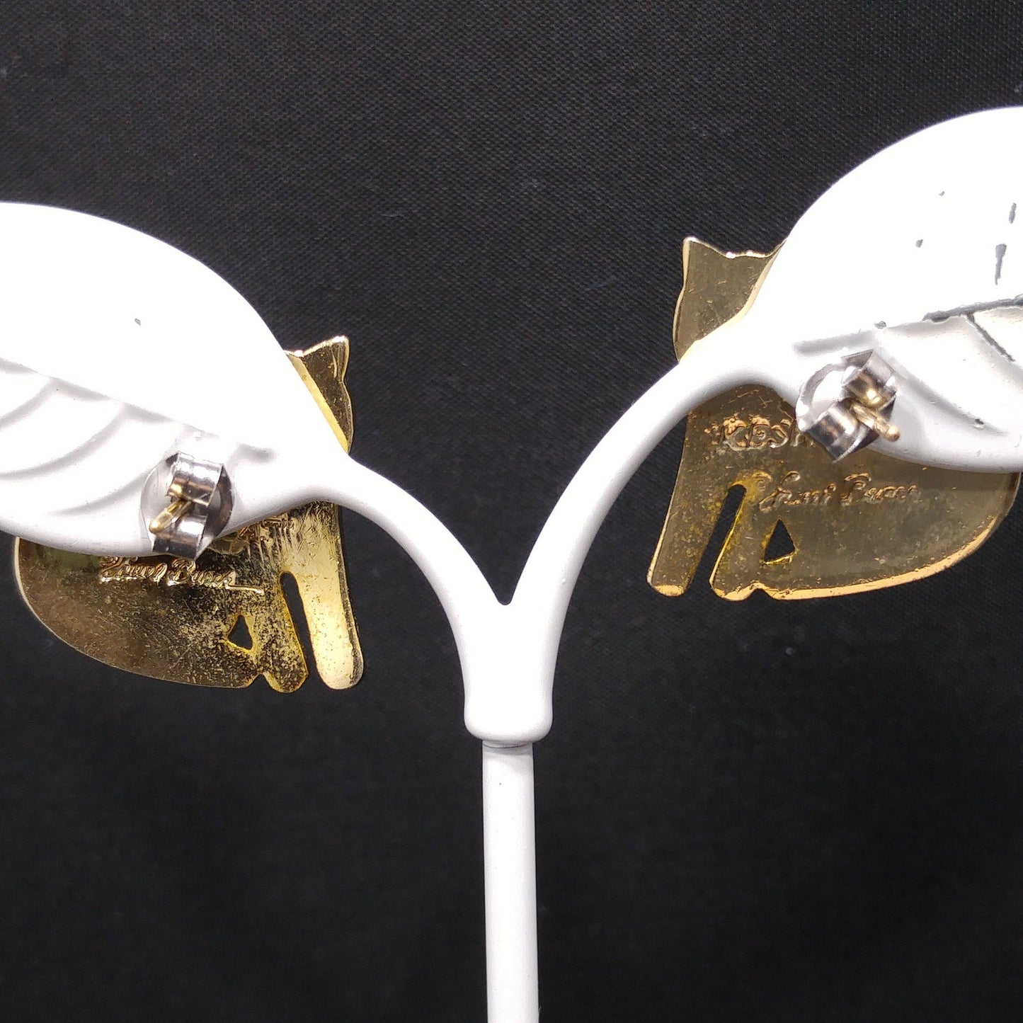 Vintage Laurel Burch "Keshire Cat" Red Post Earrings, Gold Plated