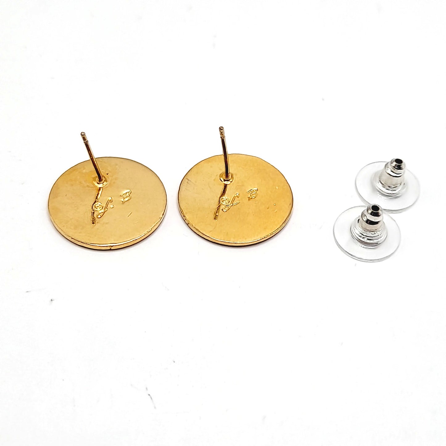 Vintage Laurel Burch Red Black Enamel Asian Symbol Post Earrings - Gold Plated - 3/4 Inch