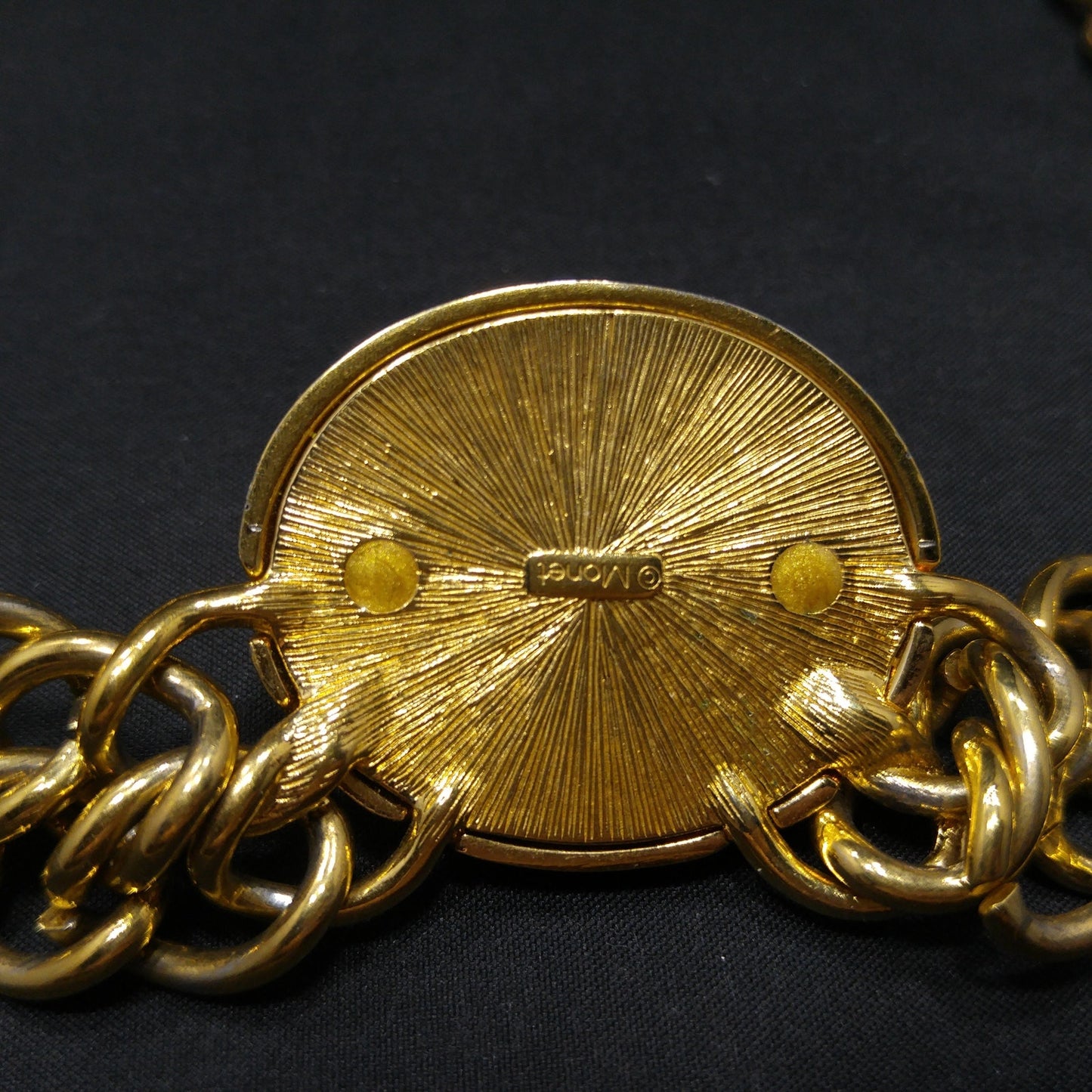 Vintage Monet Necklace, Faux Stone Lucite Pendant, 22K Gold Plated, 18" Length, 1980s Vintage Jewelry