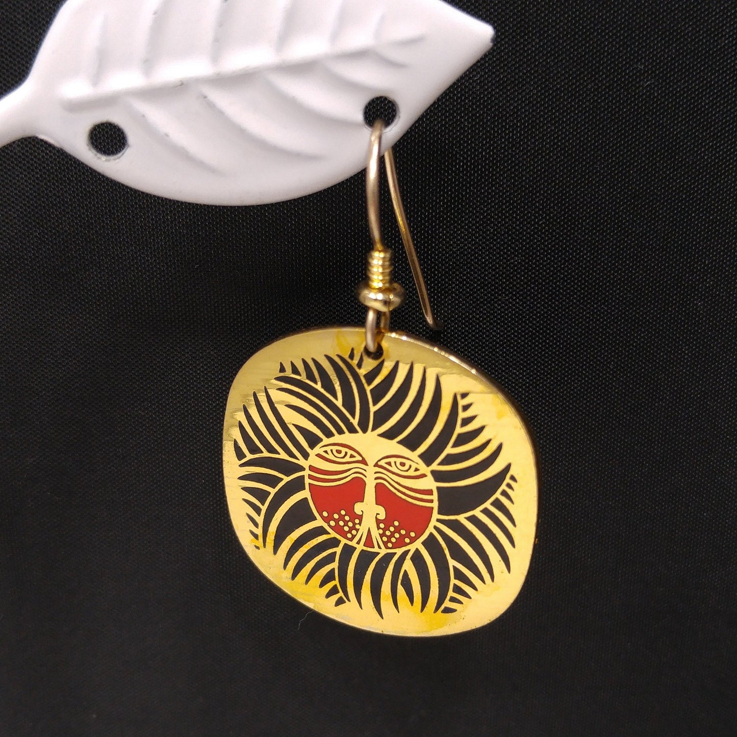 Vintage Laurel Burch "Eskimo Lion" Drop Earrings, Gold Plated