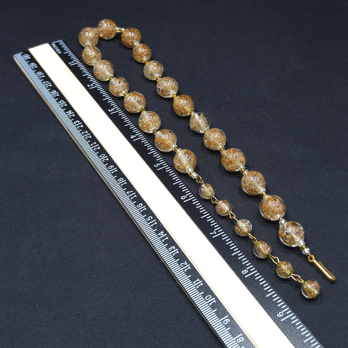 Venetian Glass Beaded Necklace, Copper Aventurine Italian Beads