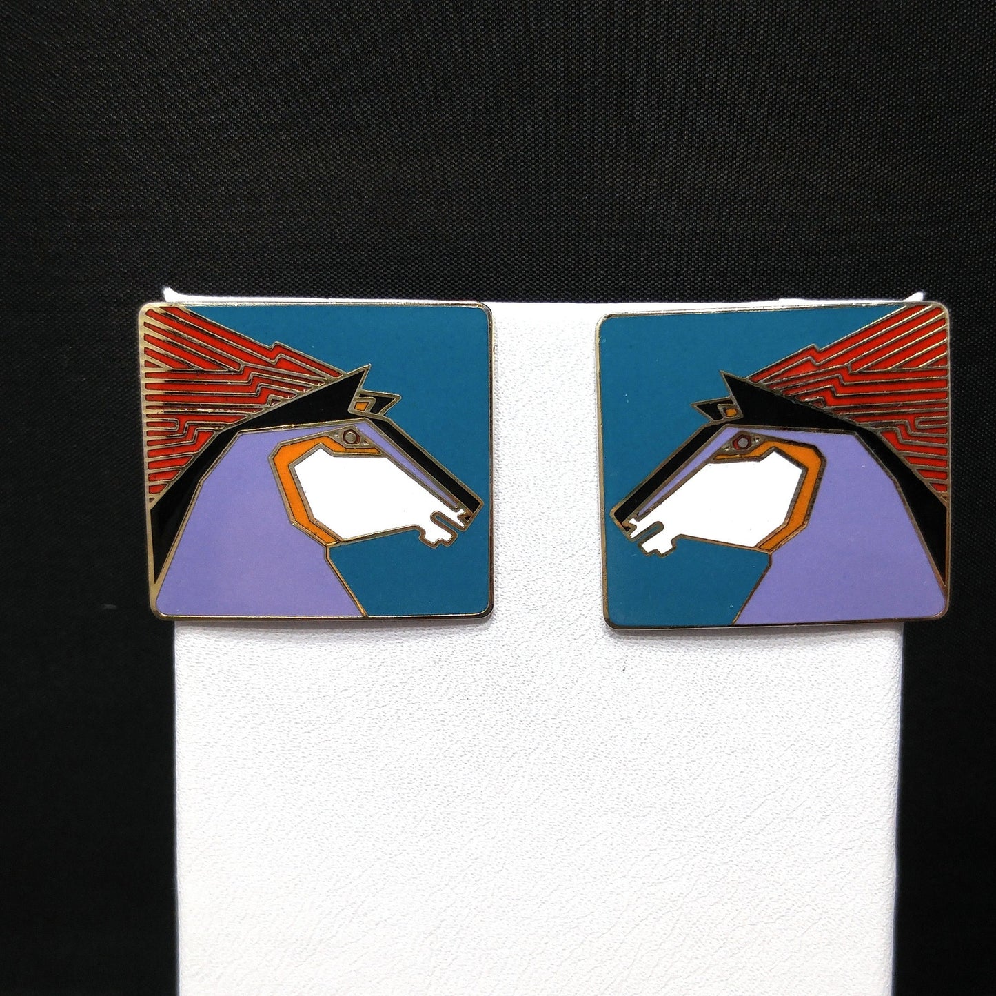 Vintage Laurel Burch "Stallion" Horse Post Earrings, Gold Plated, 1980s