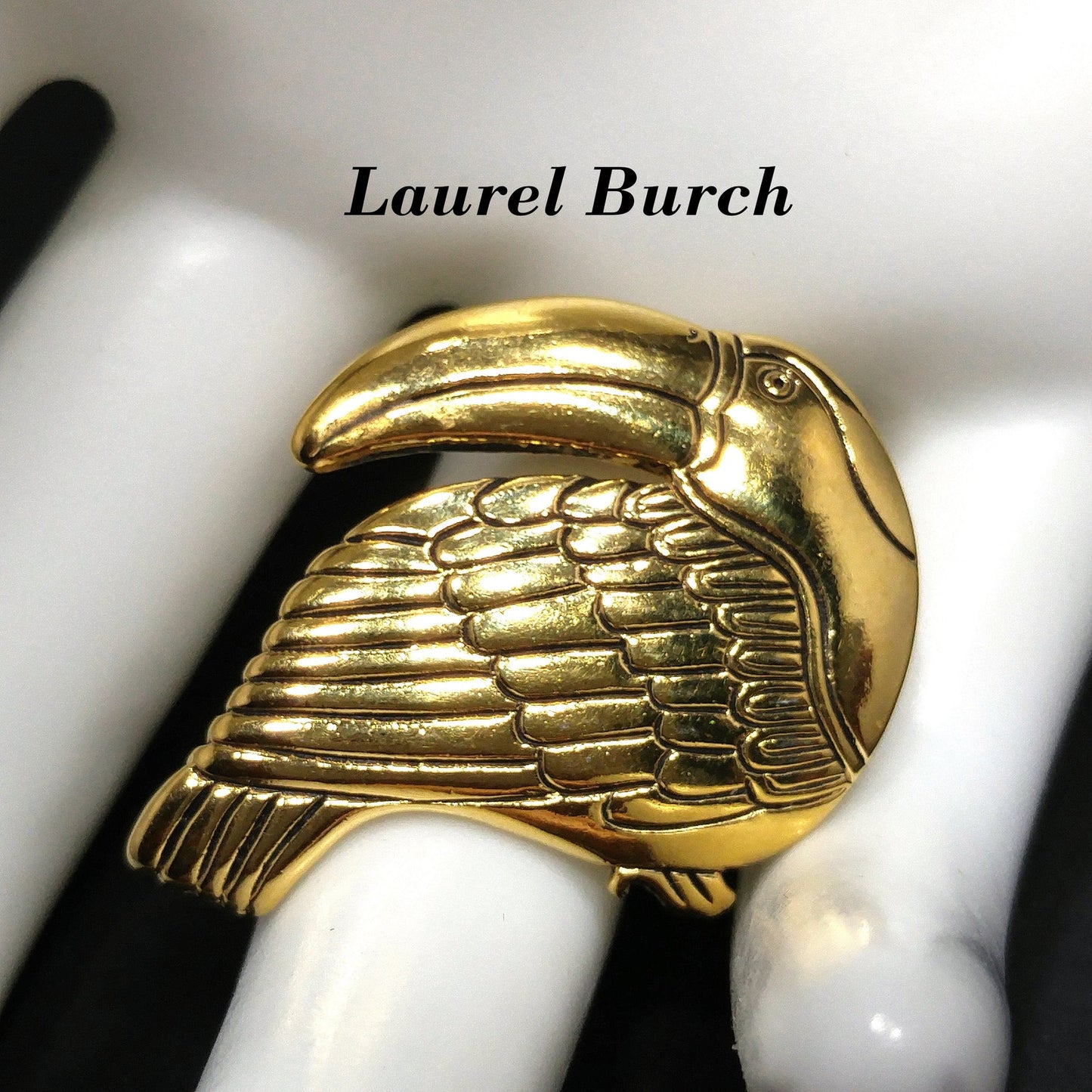 Vintage Laurel Burch Toucan Bird Brooch, Gold Plated