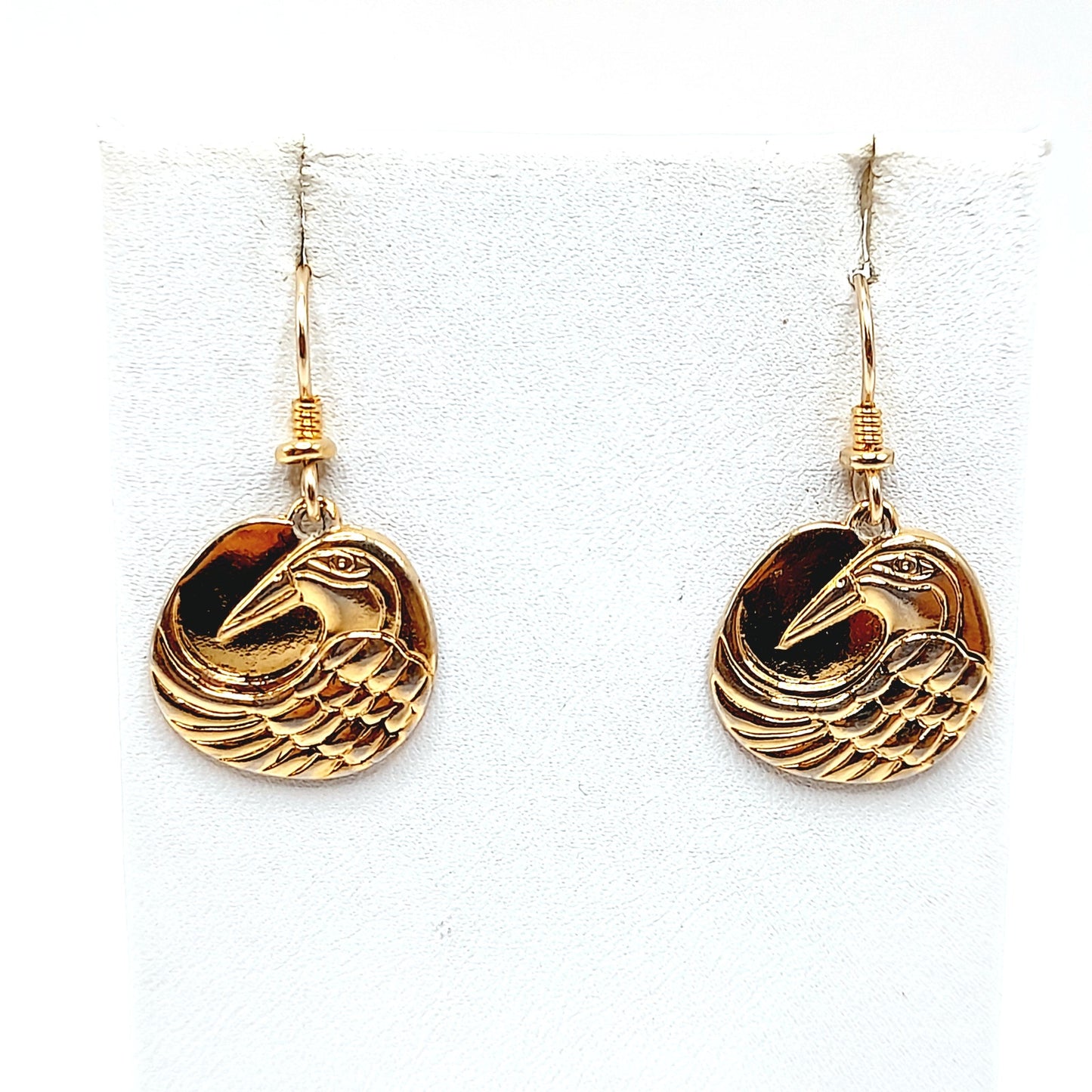 Vintage Laurel Burch Mynah Bird Gold Plated Drop Earrings - 1 1/4 Inches