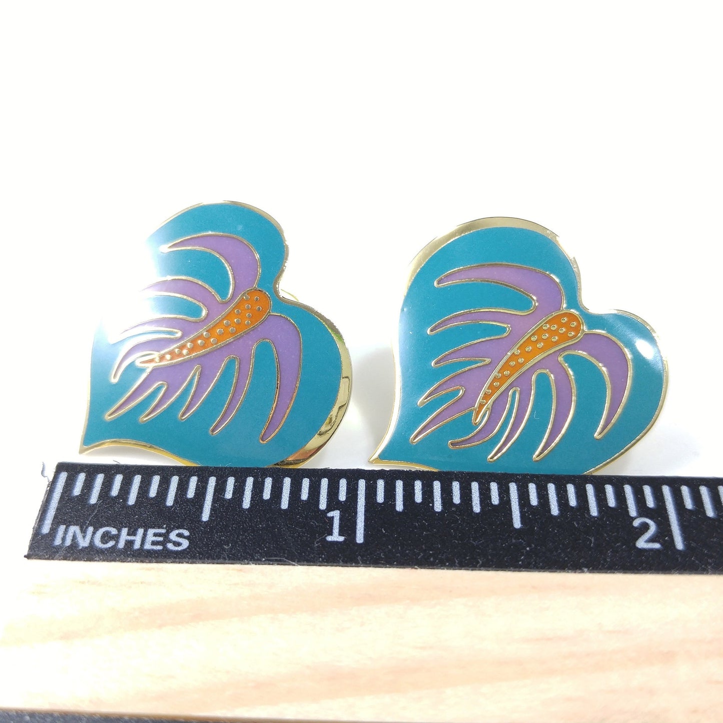 Vintage Laurel Burch Teal Anthurium Post Earrings, 1980s Vintage Jewelry