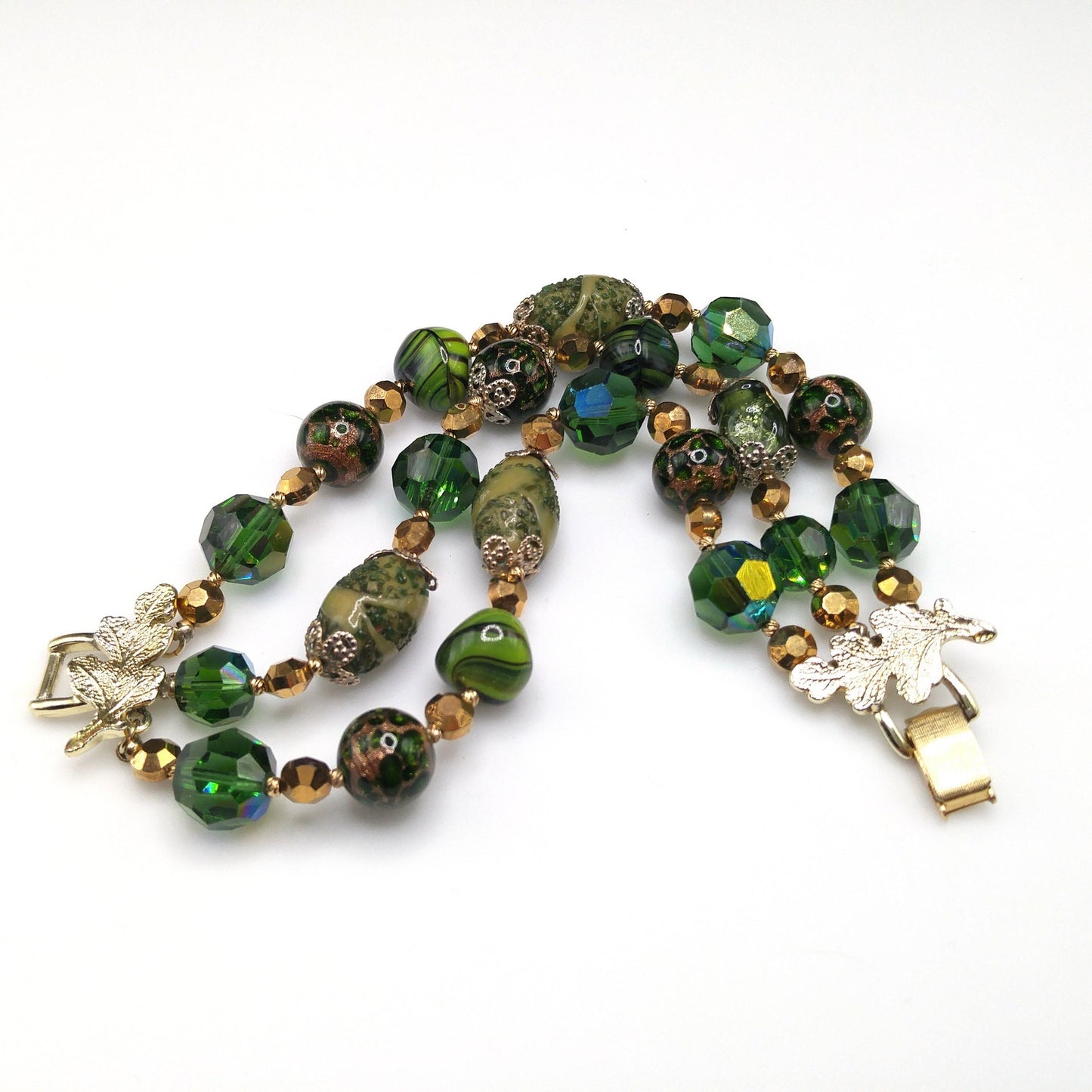 Vintage Vendome Green Crystal Art Bead Bracelet, Three Strands, 1960s