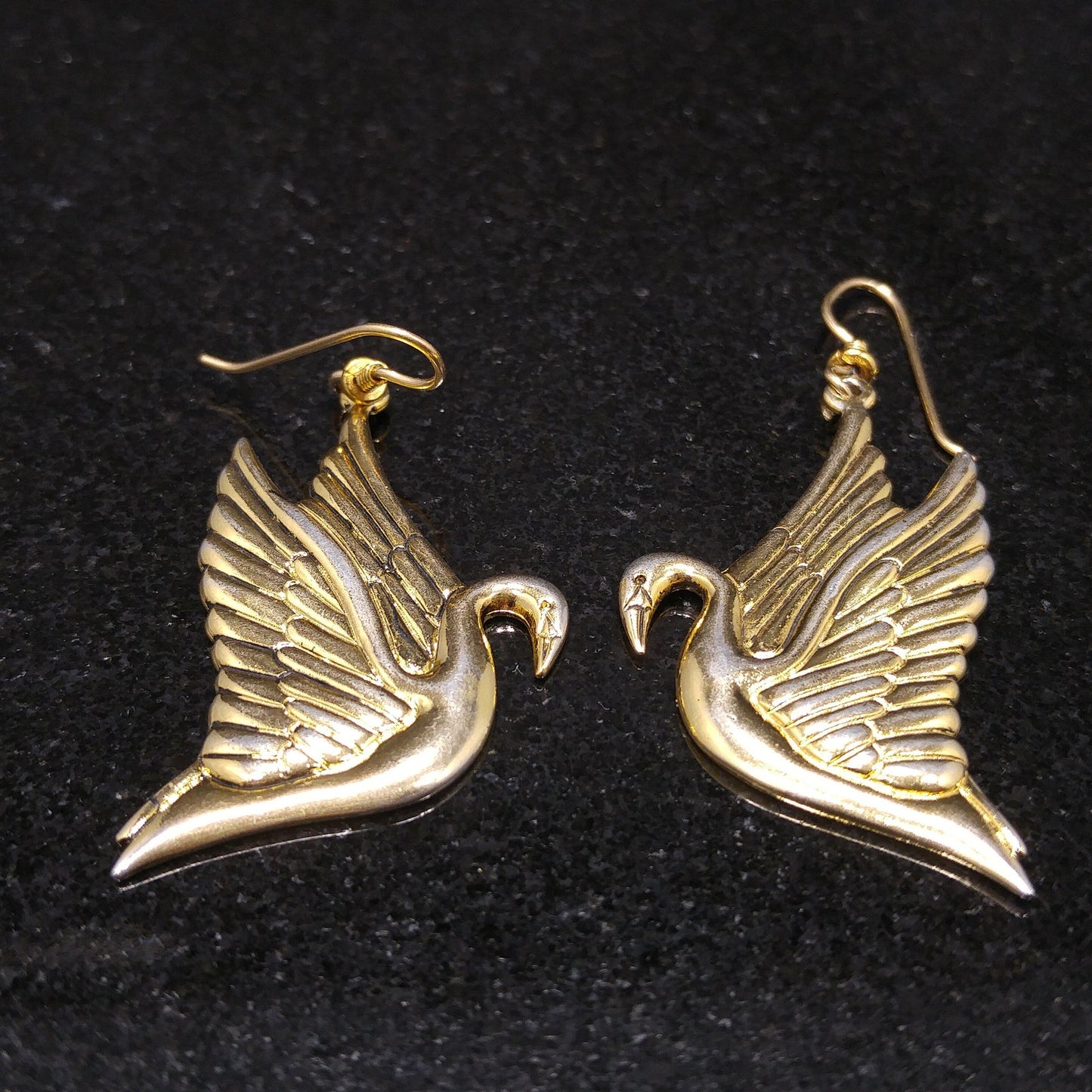 Laurel Burch Gold Plated Swan Earrings, Gold Filled Ear Wires, 1980s Vintage