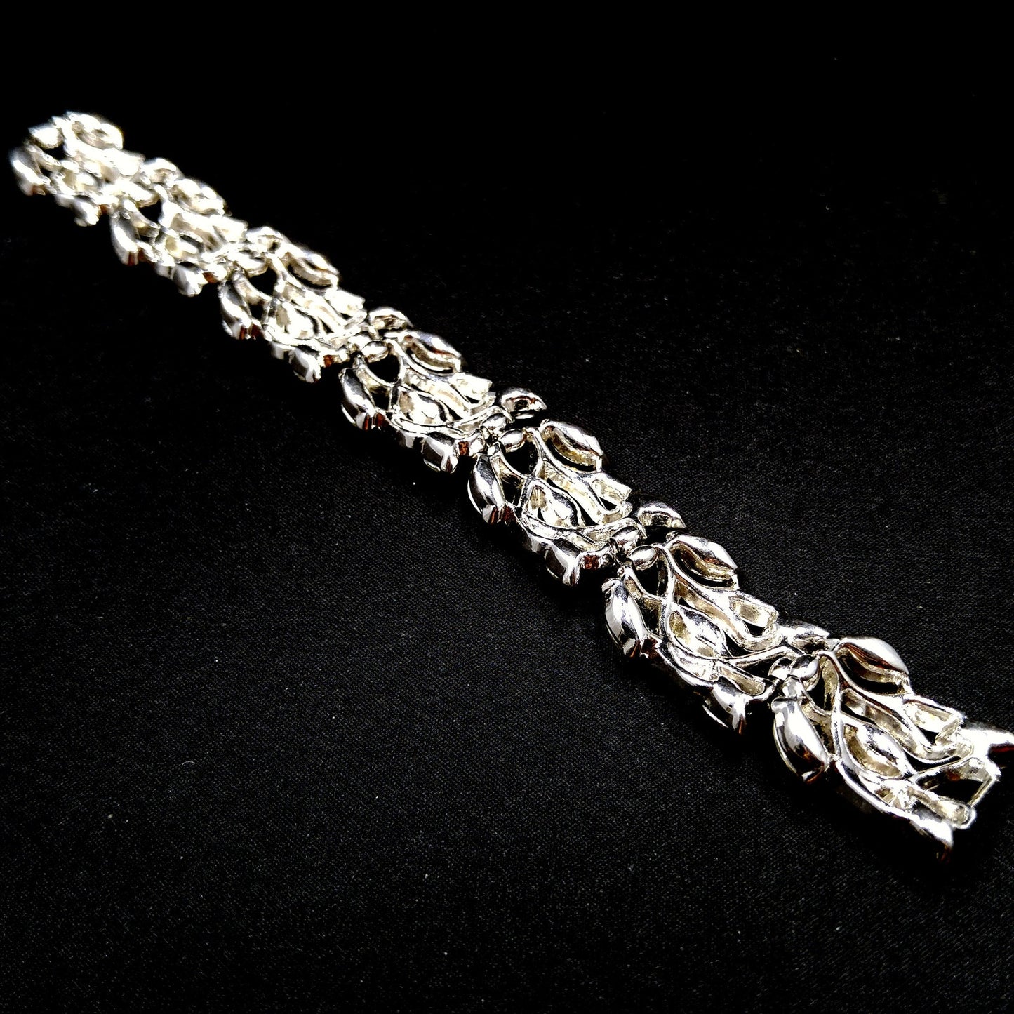 Crown Trifari Wedding Rhinestone Bracelet, Rhodium Plated, Aurora Borealis, 1960s Vintage Jewelry