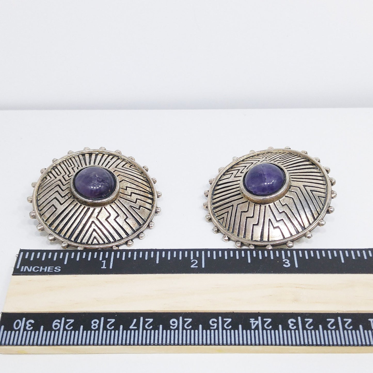 Laurel Burch Amethyst Clip Earrings, Purple Gemstone, Gold Plated, 1980s
