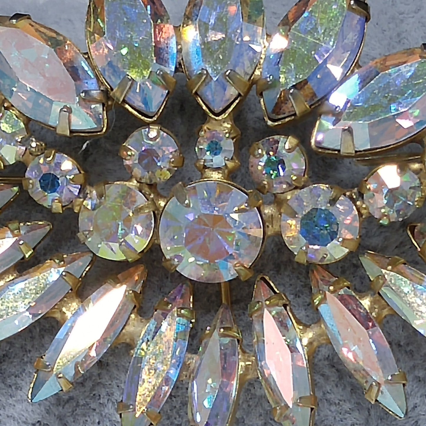 Clear Aurora Borealis Floral Brooch, Wedding Bridal Bouquet, 1960s Vintage Jewelry