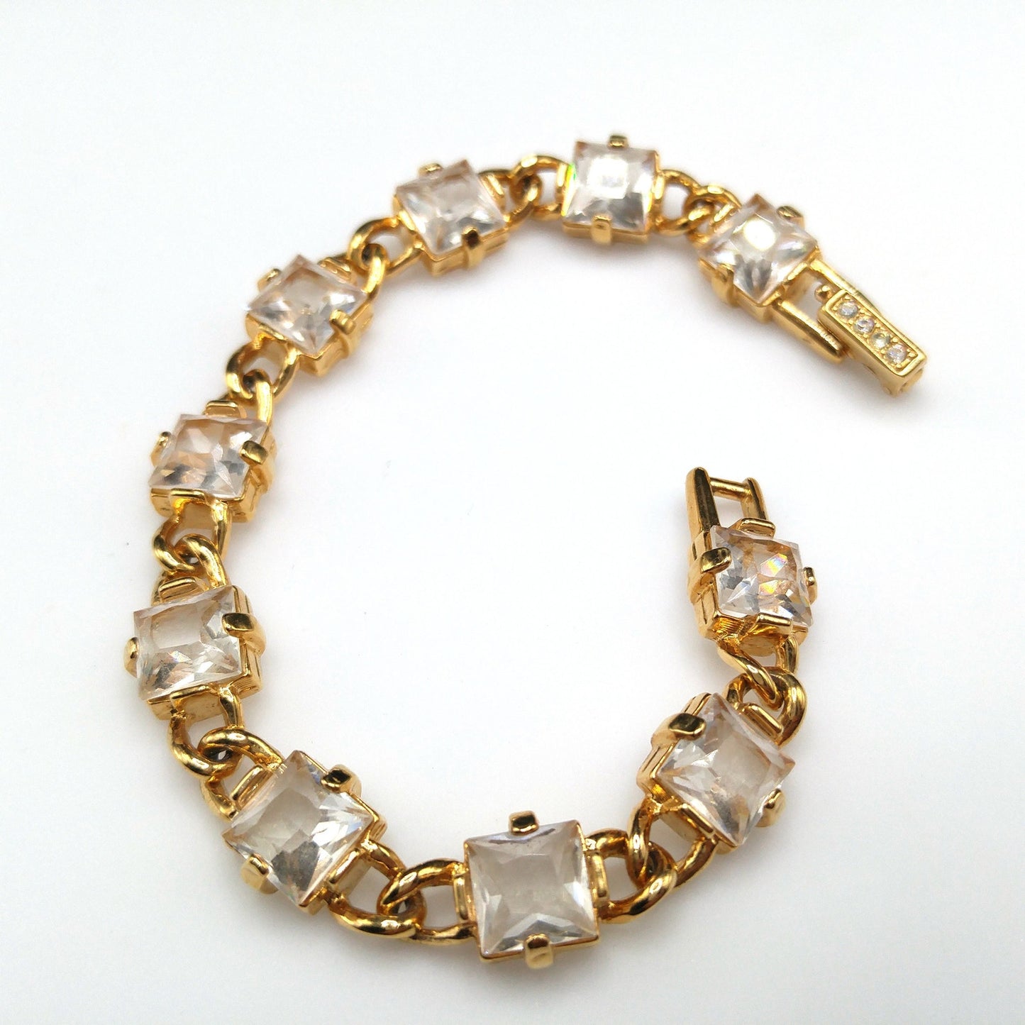 Vintage Swarovski Crystal Bracelet – Gold Plated, Square Cut Crystals, 1990s