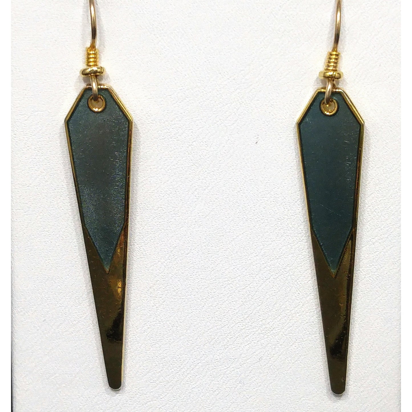 Vintage Laurel Burch Blue Metallic Long Earrings, Gold Plated