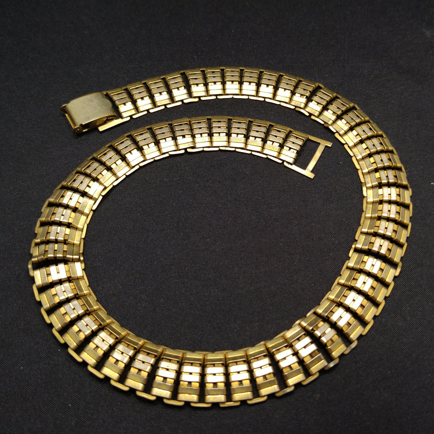 Vintage Brass Chain Choker Necklace, Traces of Vermeil, 1930s Vintage Jewelry
