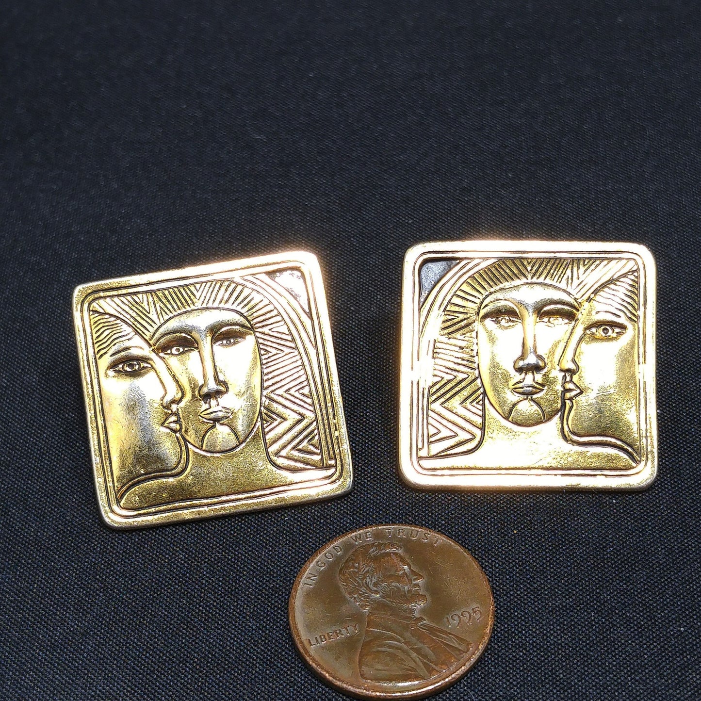 Laurel Burch Ancient Ancestors Post Earrings, Gold Plated, 1980s Vintage Jewelry