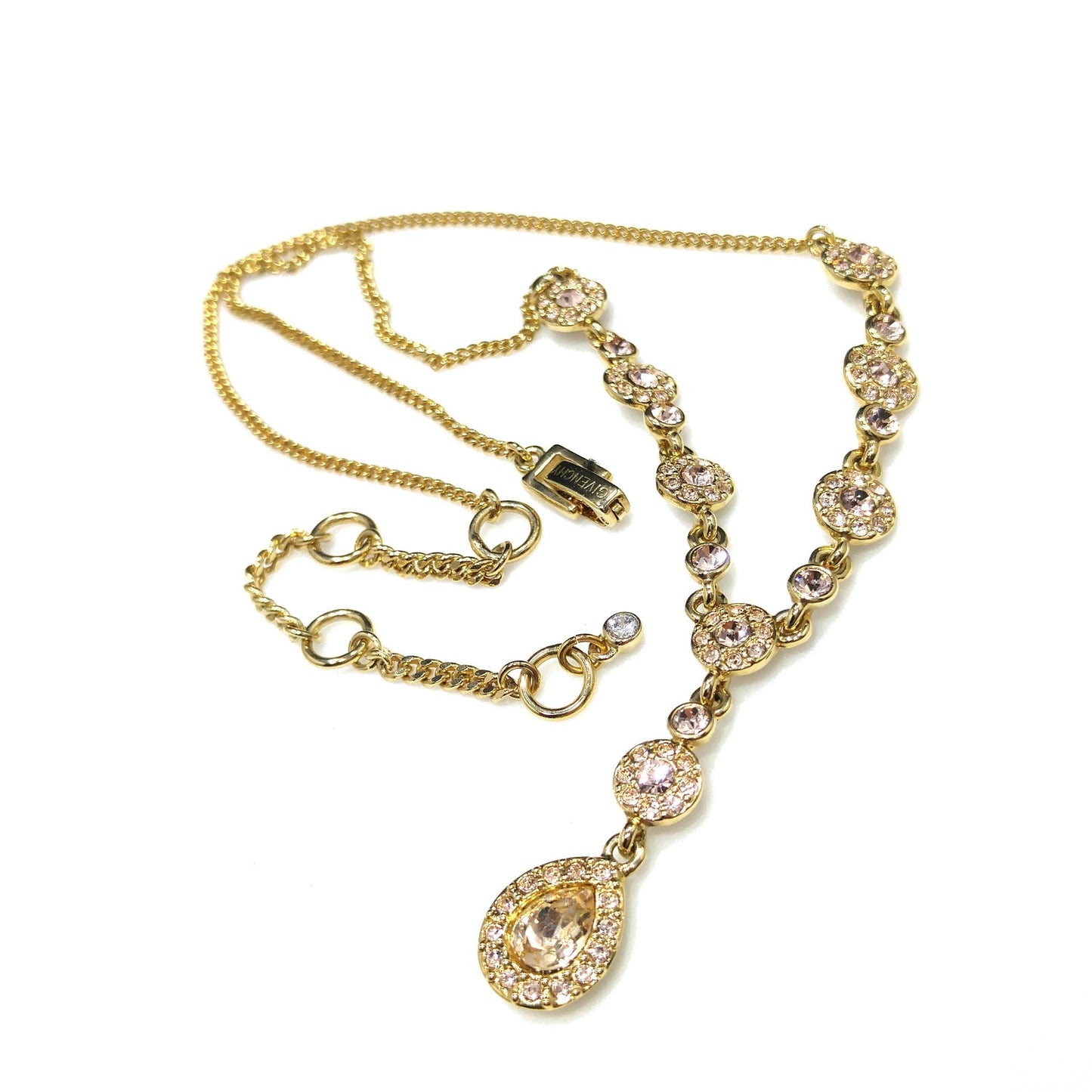Vintage Givenchy Necklace – Champagne Rhinestone Drop, Adjustable, 1990s