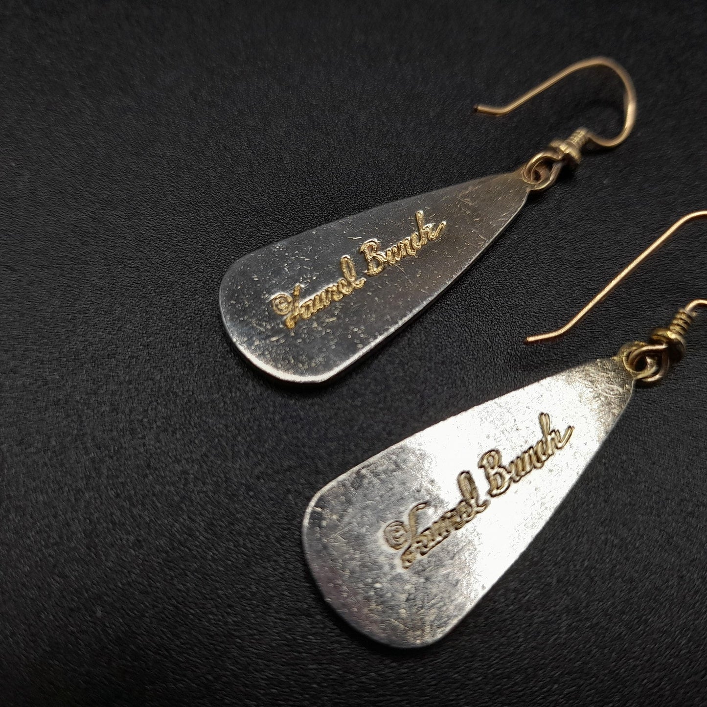Vintage Laurel Burch Long Teardrop Black Enamel Earrings, Gold Plated 1980s