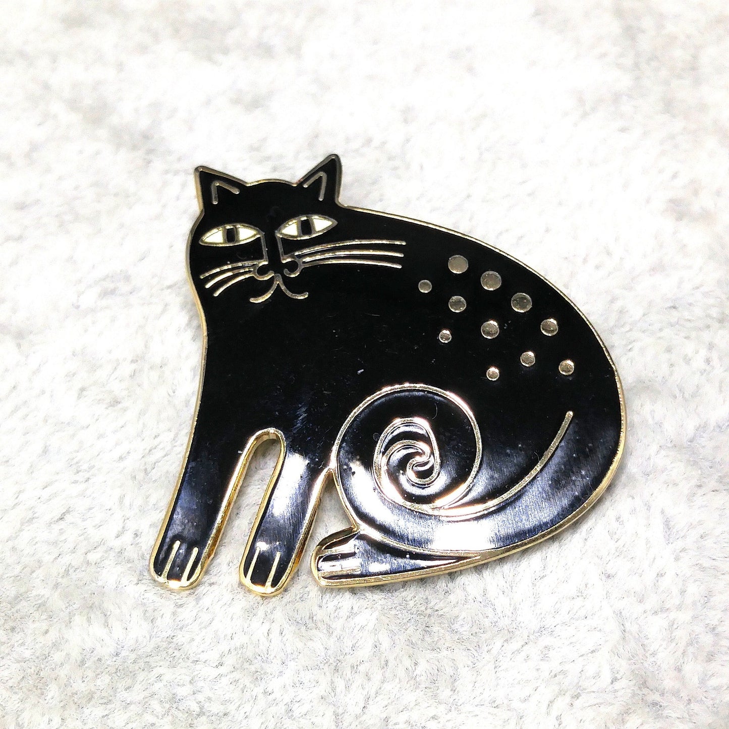 Vintage Laurel Burch Black "Keshire Cat" Brooch, Gold Plate, Black Enamel, 1980s