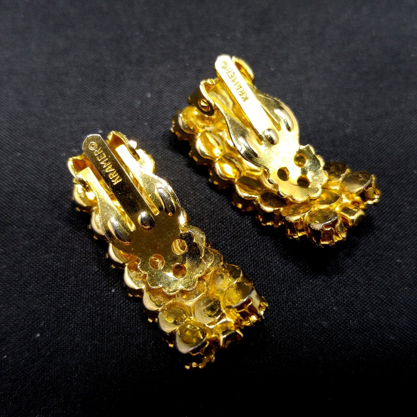 Kramer Topaz Rhinestone Brooch Clip Earrings Set, Gold Plated, 1960s Vintage Jewelry