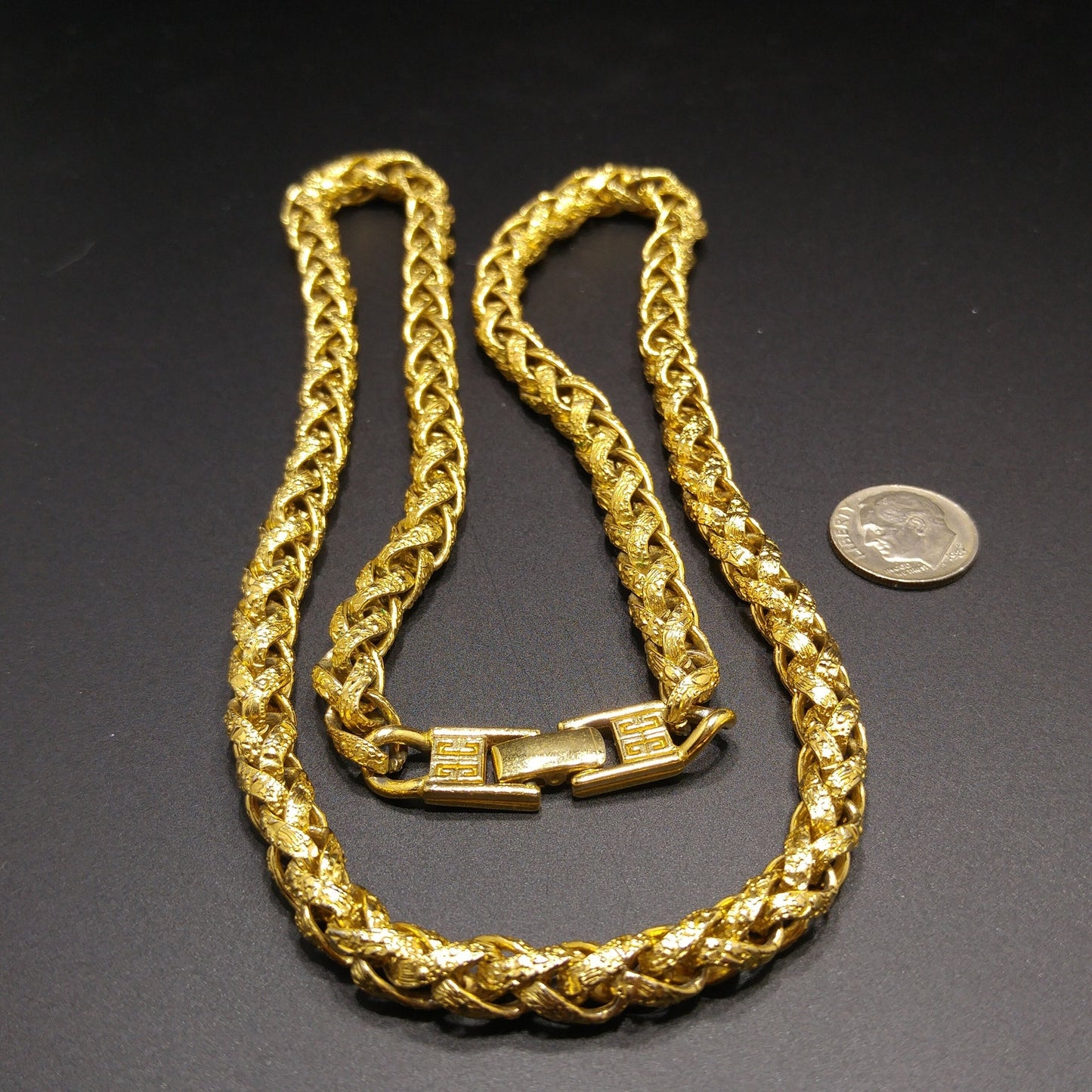 Givenchy Textured 18K Gold-plated Wheat Braid Link Chain Necklace, 24 1/2 Inches, 1980s Vintage Jewelry