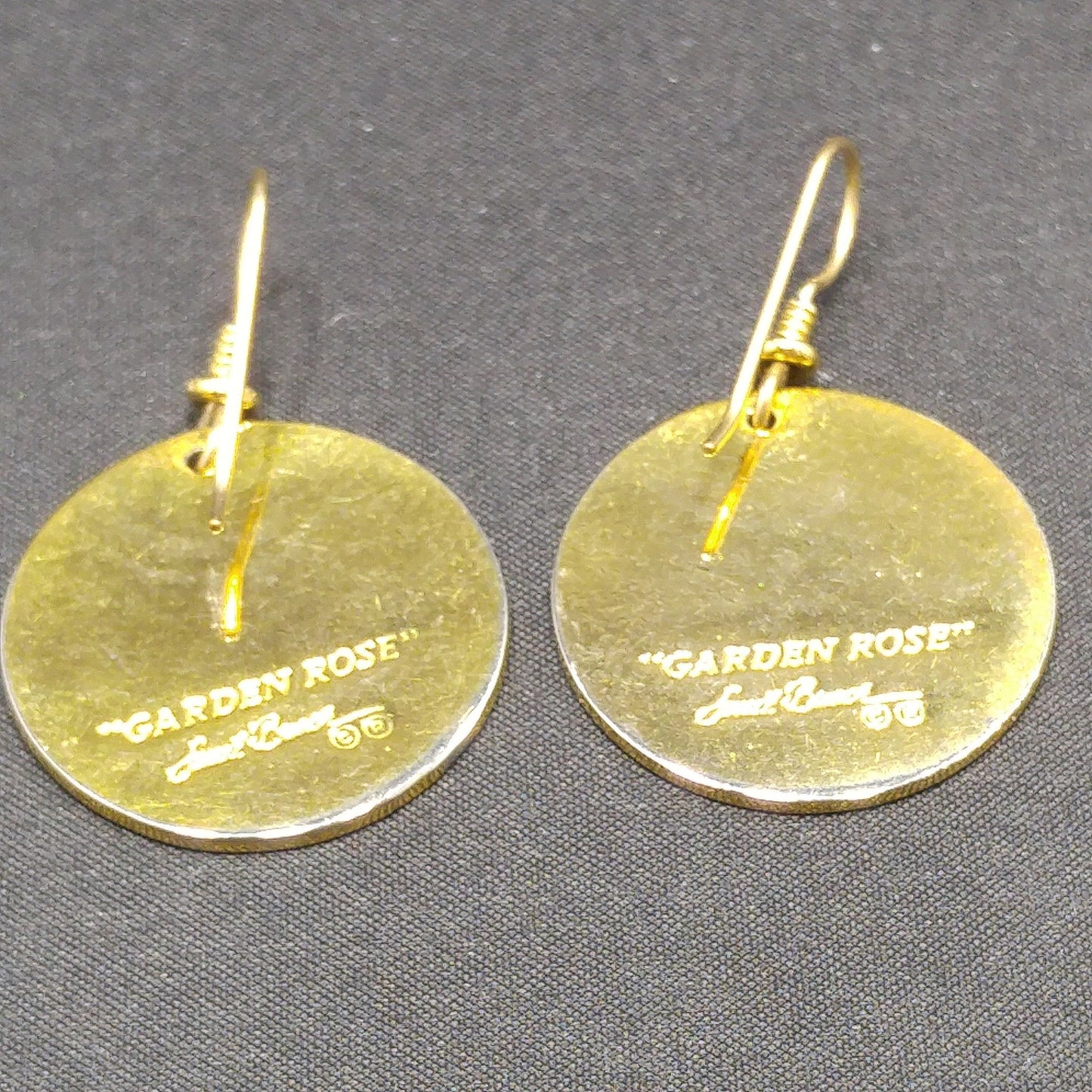 Vintage Laurel Burch "Garden Rose" Earrings, Cloisonné Gold Plated
