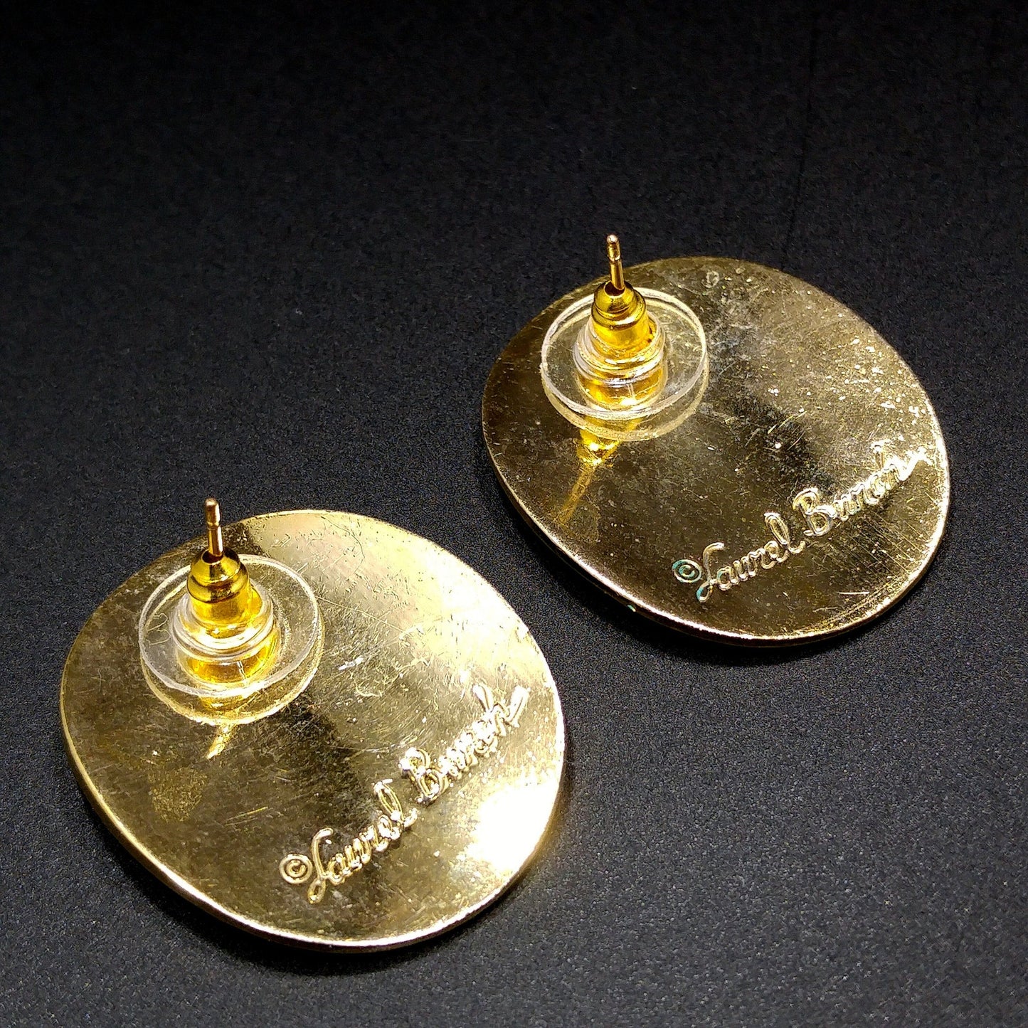 Laurel Burch Blue Metallic Oval Post Earrings, Gold Plated, 1980s Vintage