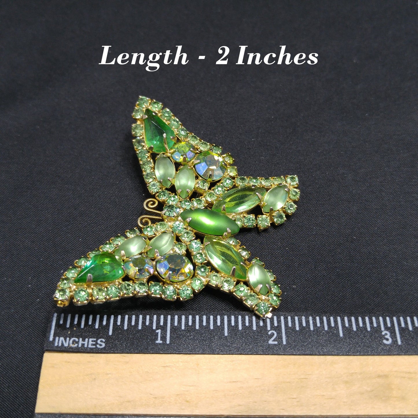 Vintage Weiss Peridot Green Rhinestone Butterfly Brooch, Uranium Glass, Gold Plated, 1950s