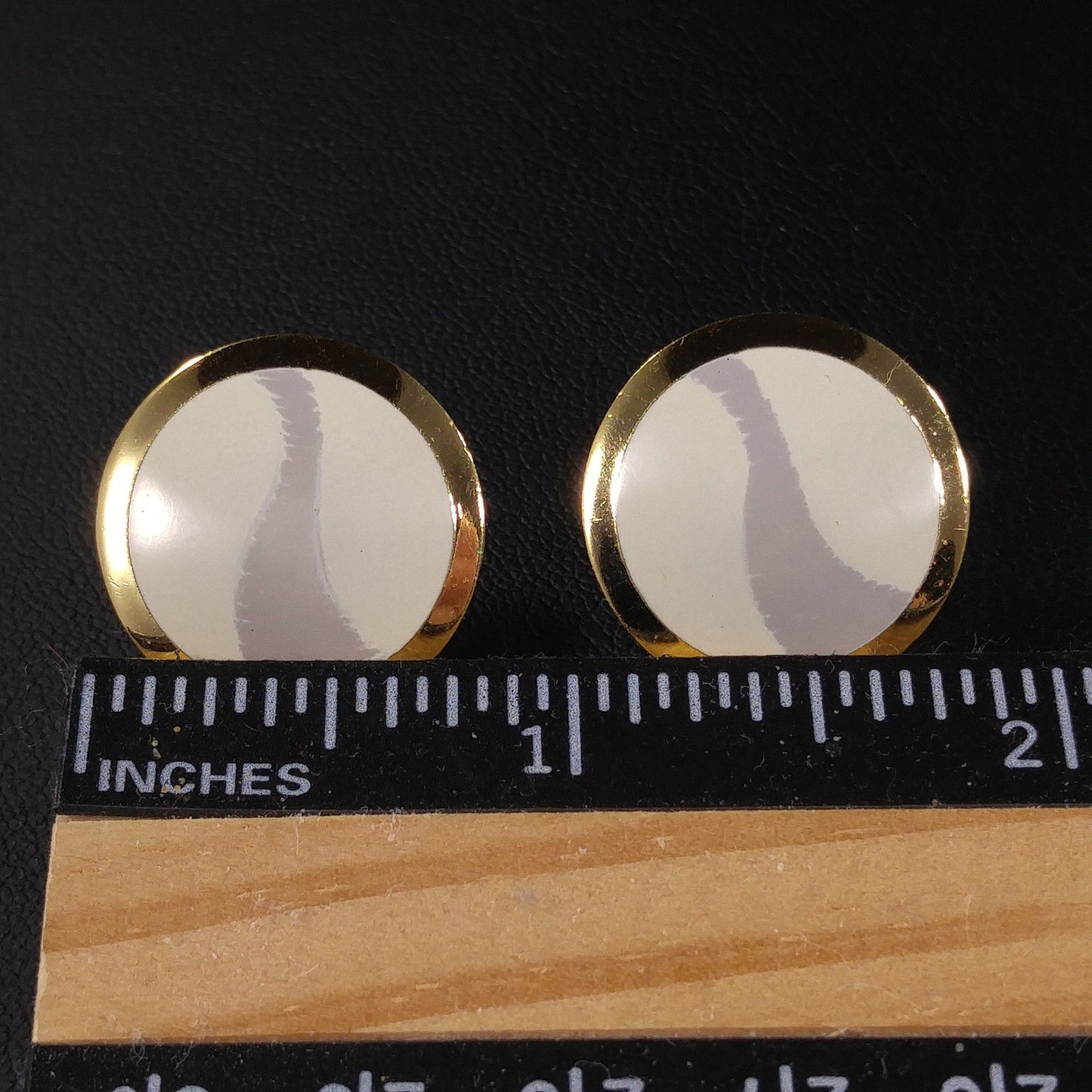 Laurel Burch "Kashi" Post Earrings, Cream & Gray Enamel, Gold Plated, 1980s