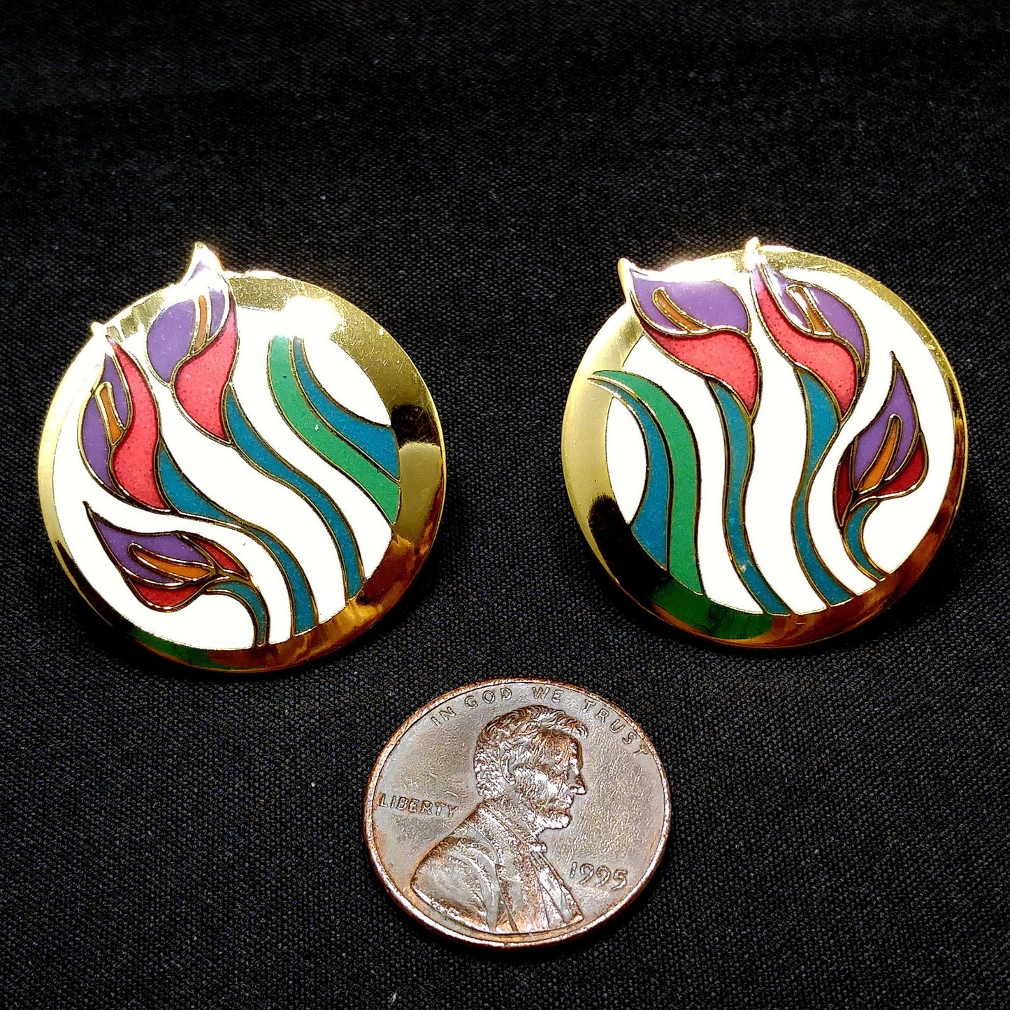 Laurel Burch "Lilies For Les" Floral Post Earrings, Gold Plated, 1980s Vintage