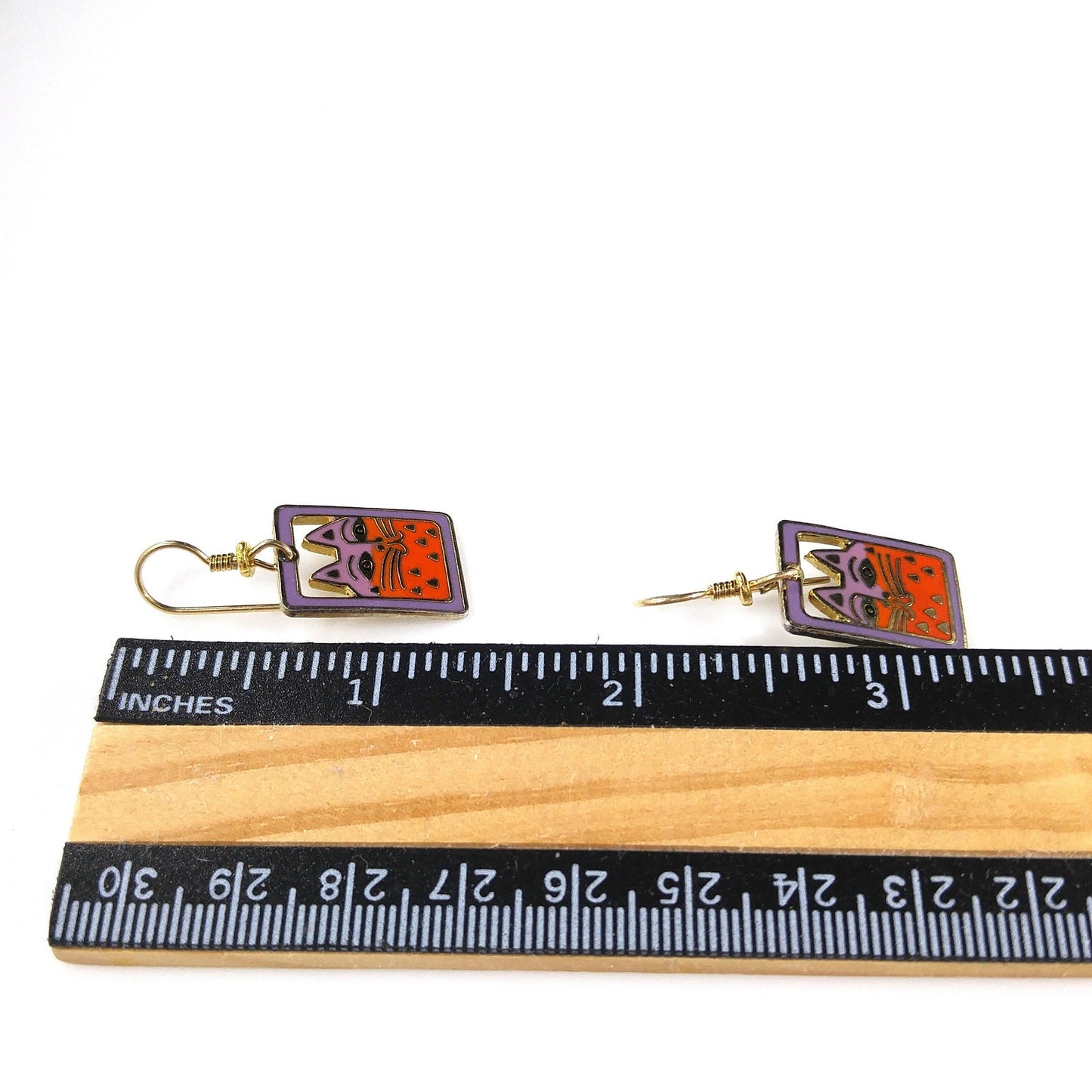 Vintage Laurel Burch "Mallory's Cat" Drop Earrings, Gold Plated