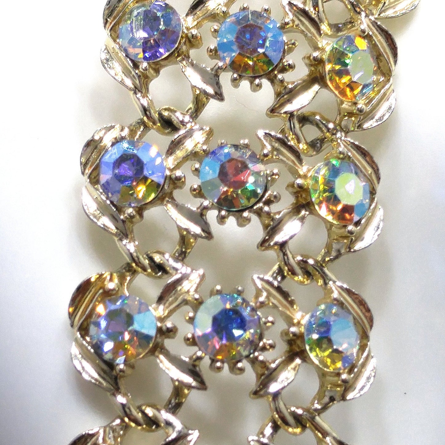 Vintage Aurora Borealis Rhinestone Wide Bracelet, Gold Plated, 1960s
