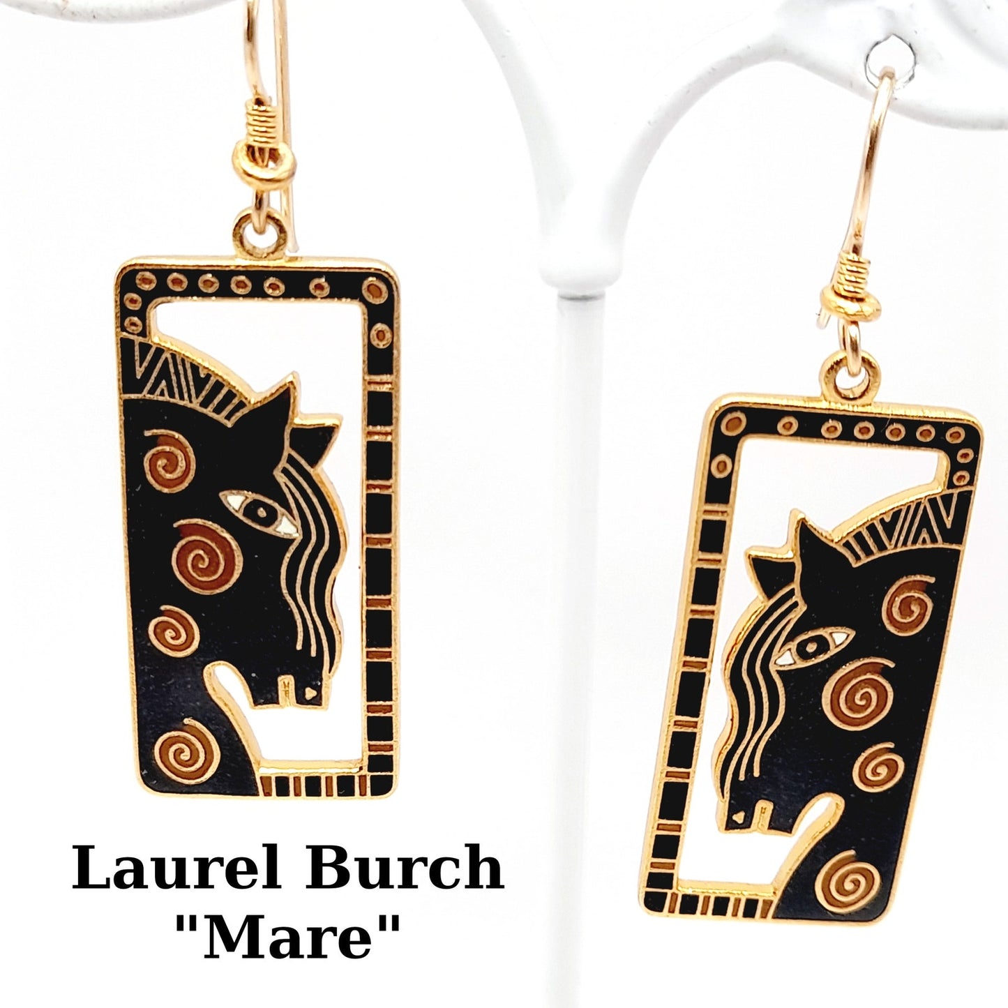Vintage Laurel Burch Mare Horse Earrings, Gold Plated Dangles, 2 1/8 Inches