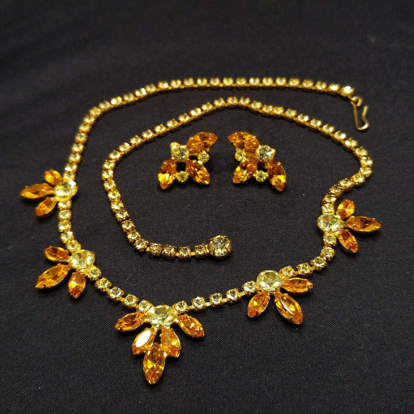 B. David Light Topaz Necklace & Earrings, Gold Plated, 1960s Vintage Jewelry