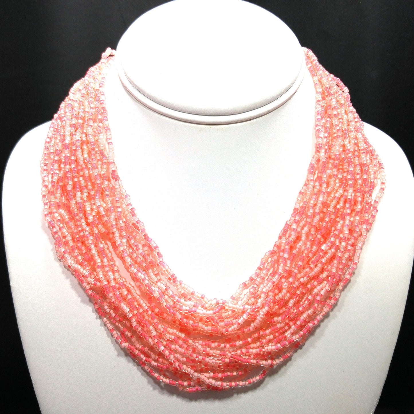Italian Seed Bead Glass Necklace, 24 Strands, Made Italy, 1950s Vintage Jewelry