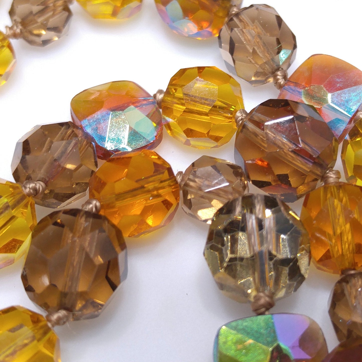 Topaz Crystal Necklace Bracelet Earrings Set, Aurora Borealis, 1960s Vintage Jewelry