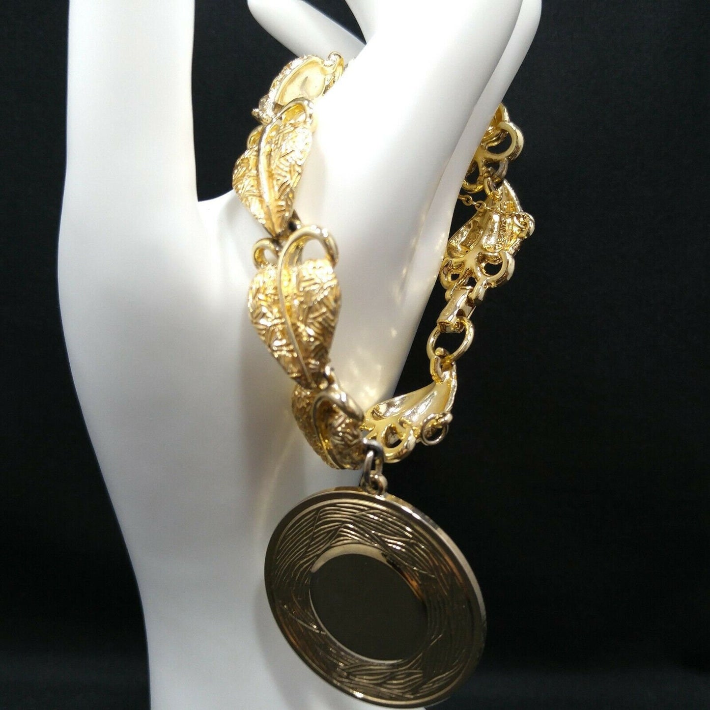Coro Pegasus Heart Leaf Bracelet, Engravable Charm, Gold Plated, 1950s Vintage Jewelry