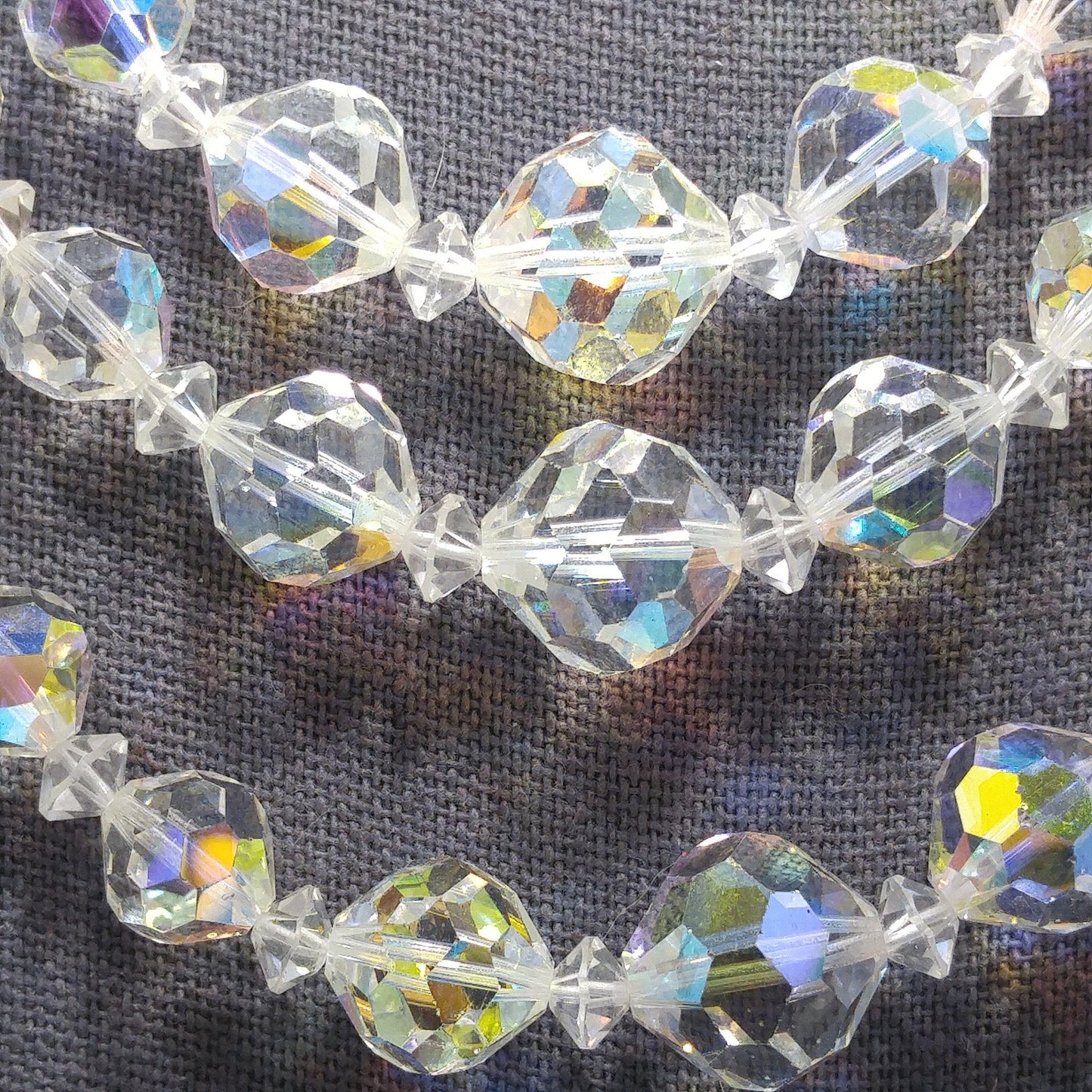 AB Crystal Beaded Necklace Earrings Set, Clear Aurora Borealis Beads, 1950s Vintage Jewelry