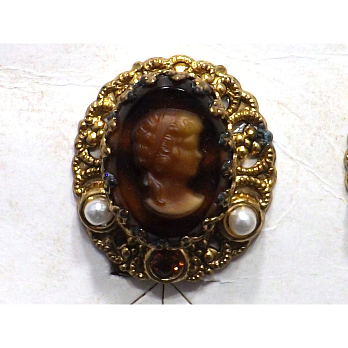 West Germany Cameo Clip Earrings, Original Card, Faux Pearls, 1950s Vintage Jewelry
