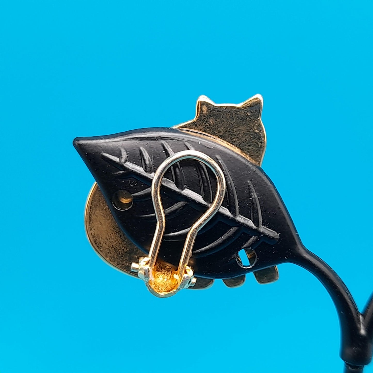 Vintage Laurel Burch Gold Plated Cat Earrings, Clip-on Earrings