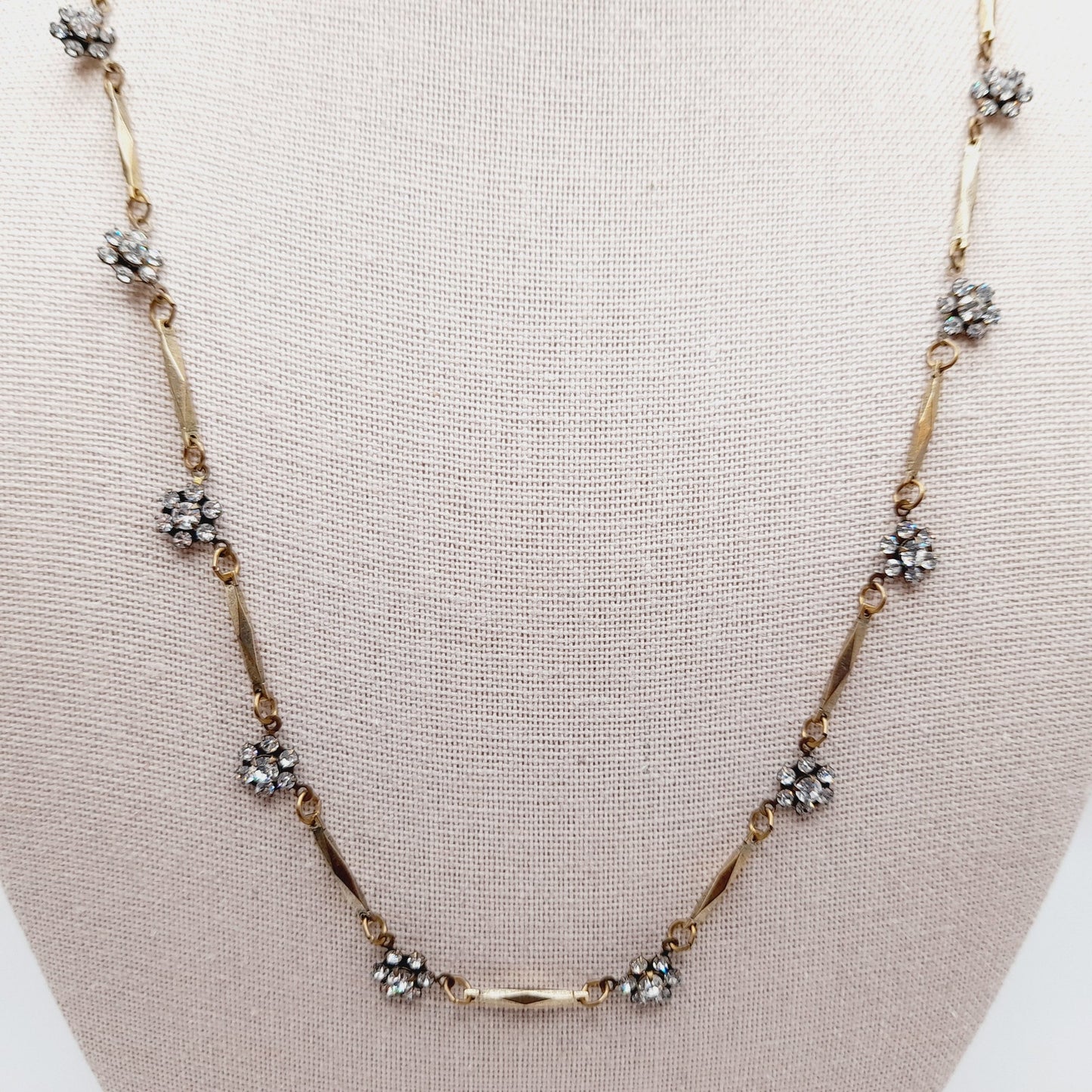 Anne Koplik Designs Necklace – Clear Rhinestone Floral Clusters, Signed Vintage