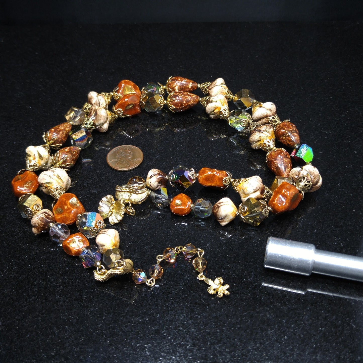 Vendome Two Strand Beaded Necklace, Crystals & Art Glass, 1950s Vintage Jewelry